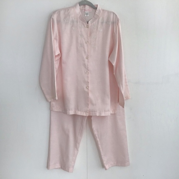 Oscar de la Renta pink label pink satin pajama set. Size large. - Picture 1 of 7